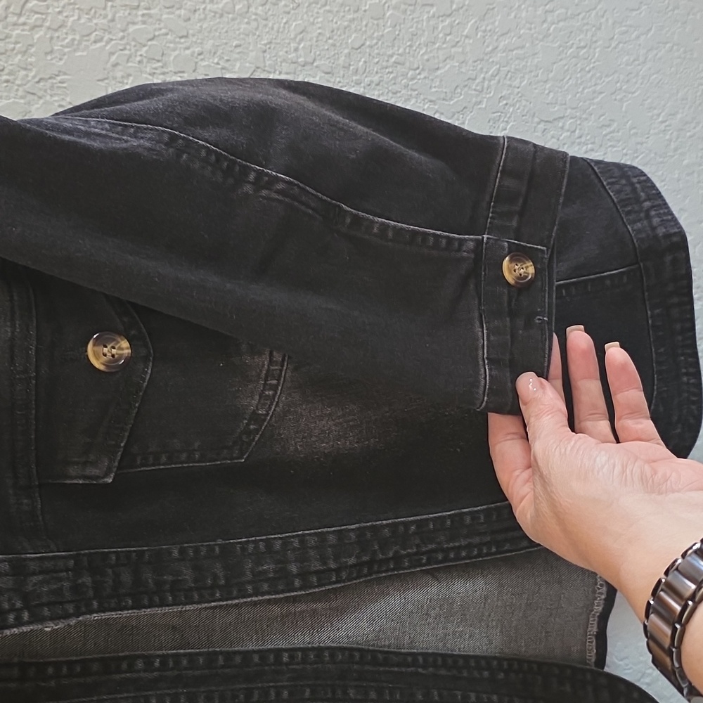 Distressed Black Cropped Denim Bolero Jacket – Size Large - Picture 5 of 9